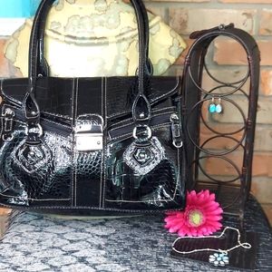 Black patent shoulder bag